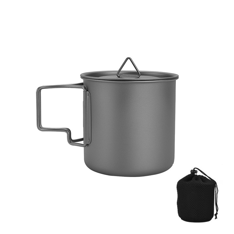 Camping Cooking Backpack - แก้วไทเทเนียมสำหรับตั้งแคมป์พร้อมด้ามจับพับได้ น้ำหนักเบา พกพาสะดวก ชุดอุปกรณ์ทำอาหารสำหรับกิจกรรมกลางแจ้ง เหมาะสำหรับการเดินป่าและการเดินทาง