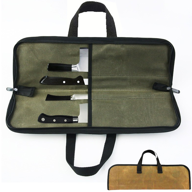 Japanese Camping Cooking - Camping ผ้าใบมีดเชฟกระเป๋าม้วน 4 สล็อตครัวทําอาหารญี่ปุ่น Santoku Slicing