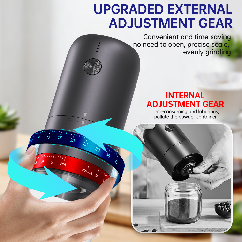 Pocket Coffee Maker - เครื่องบดเมล็ดกาแฟไฟฟ้าแบบพกพา USB ปรับระดับได้ 40 ระดับ เครื่องชงกาแฟขนาดเล็กแบบชาร์จไฟได้สำหรับใช้ในครัวเรือน