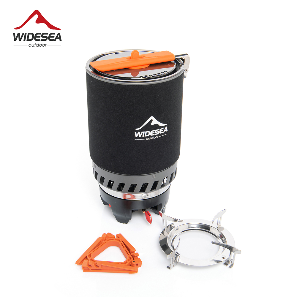 Camping Cooking System - ชุดอุปกรณ์ทำอาหารสำหรับตั้งแคมป์ Widesea พร้อมเครื่องแลกเปลี่ยนความร้อน เตาแก๊สกลางแจ้ง ชุดหม้อสำหรับนักท่องเที่ยว ชุดถ้วย