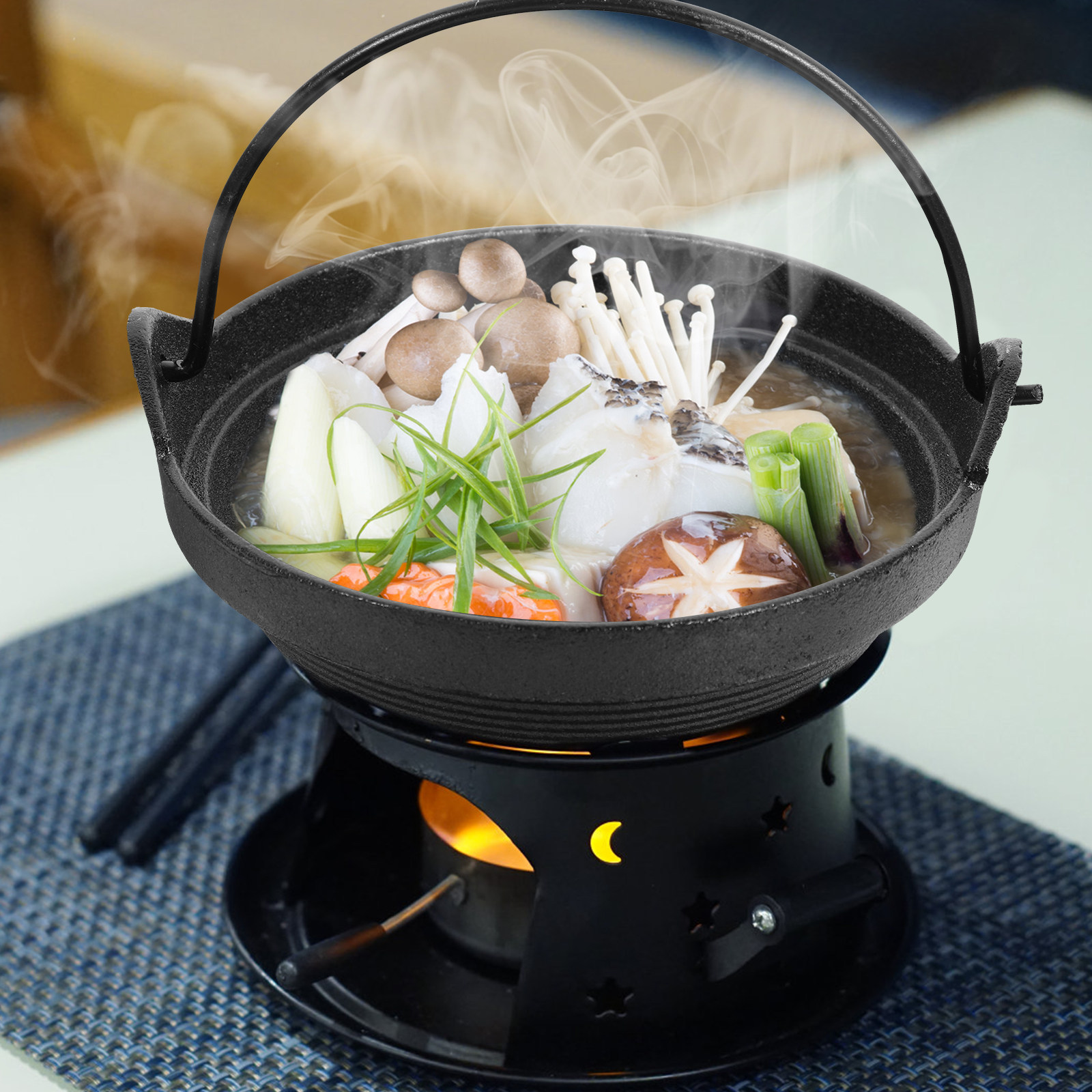 Japanese Camping Cooking - ชุดหม้อสุกี้ยากิเหล็กหล่อสไตล์ญี่ปุ่น 1 ชุด อุปกรณ์ทำอาหารทนทานไม่ติดกระทะ สำหรับซุป ราเมน
