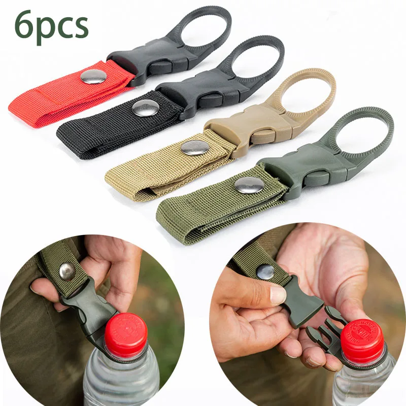 Camping Cooking Hanger - 6pcs Camping Webbing BUCKLE Hook ผู้ถือขวดน้ําคลิปกลางแจ้งทหารไนลอน
