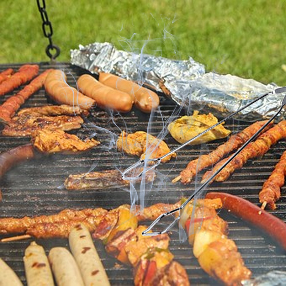 Camping Cooking Tips - ที่คีบอาหารสำหรับตั้งแคมป์ ขนาด 16 นิ้ว สีเงิน ปลายหยัก