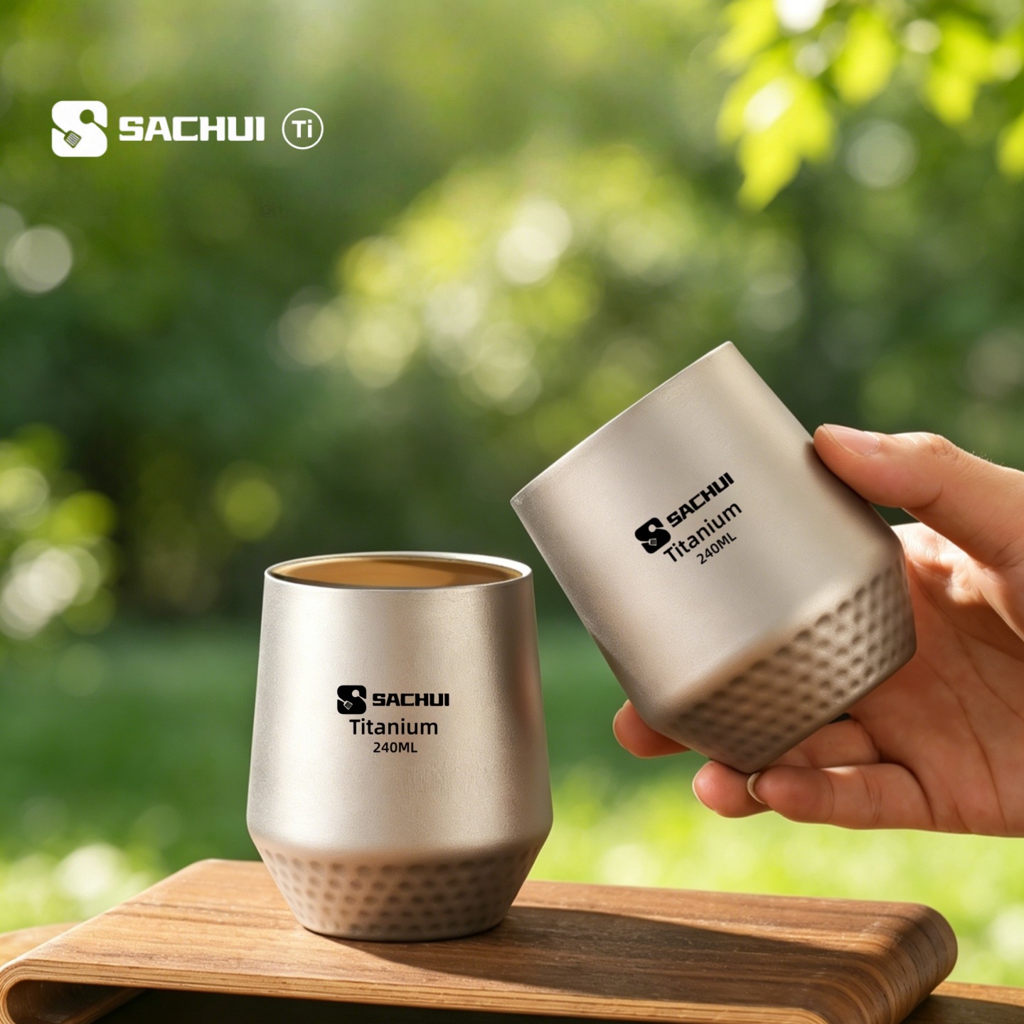 Camping Cooking System - ถ้วยกาแฟไทเทเนียมสองชั้น สำหรับตั้งแคมป์กลางแจ้ง แก้วน้ำชา พกพาสะดวก น้ำหนักเบา ใช้ในบ้าน