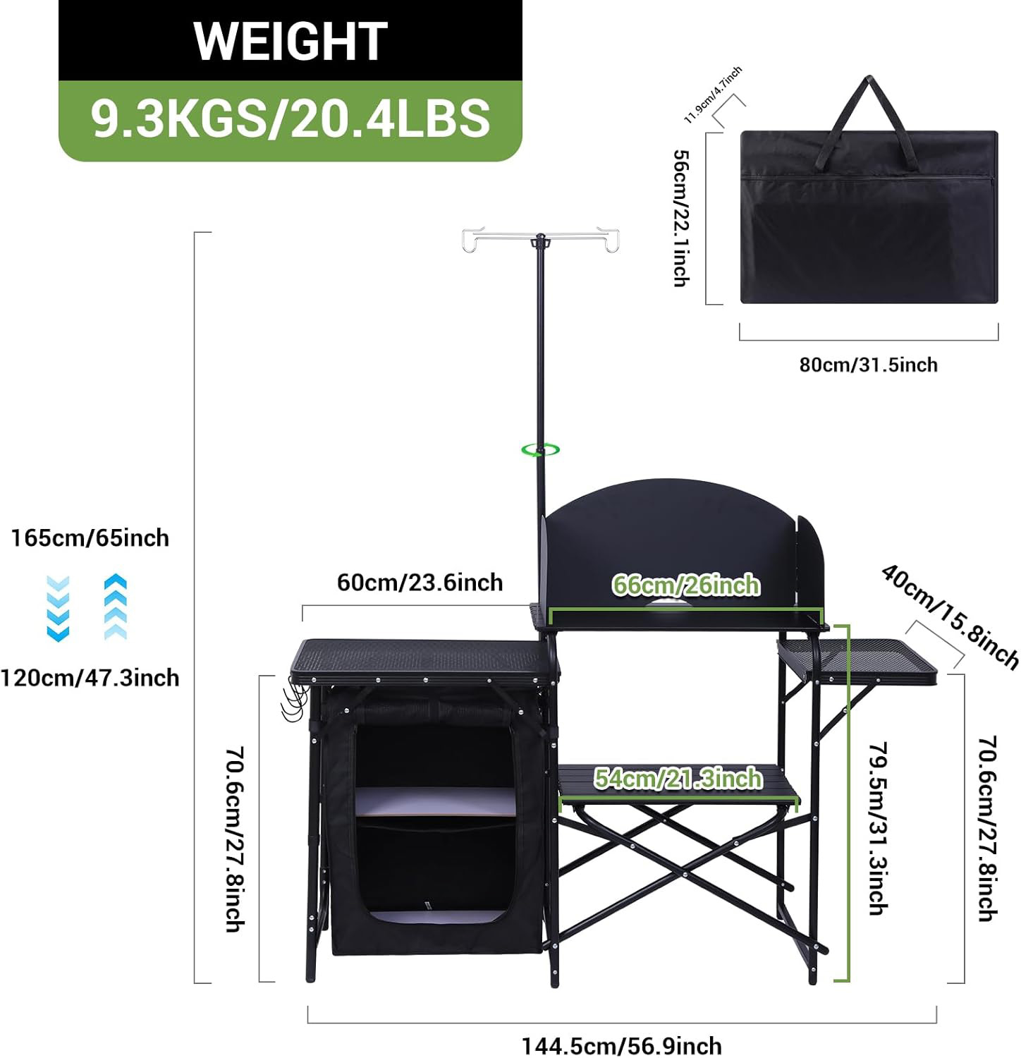 Camping Cooking Table With Windshield - สถานีครัวสำหรับแคมป์ปิ้ง, โต๊ะพับและอุปกรณ์จัดเก็บ, ขาตั้งไฟแบบอัพเกรดและสถานีทำอาหารพร้อมกระจกกันลม, กระเป๋าหิ้ว
