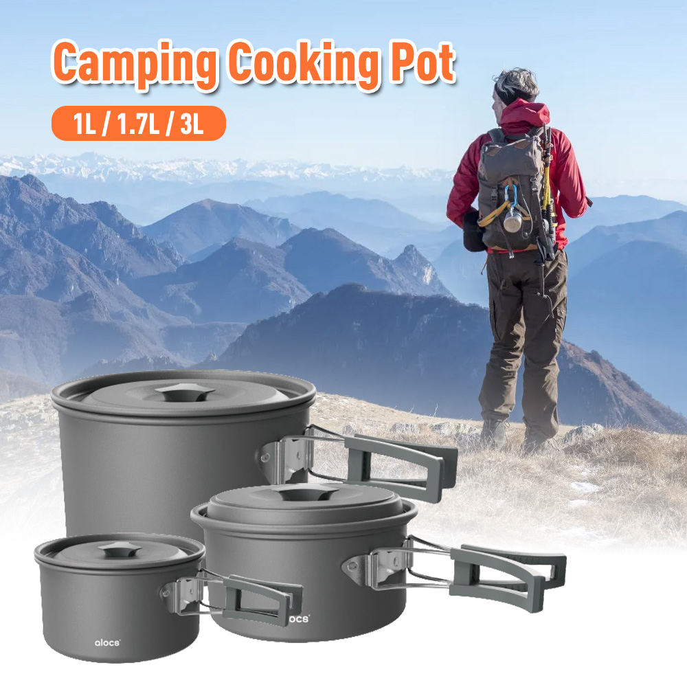 Camping Cooking System - หม้ออาหารตั้งแคมป์อะลูมินัมอัลลอยเครื่องครัวสำหรับตั้งแคมป์พร้อม HANDEL lipat สำหรับการเดินป่าสำหรับปิคนิคตั้งค่าย