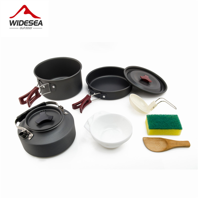 Quechua Camping Cooking Set - Widesea Camping ชุดเครื่องครัวกลางแจ้งบนโต๊ะอาหารชุดทำอาหารกาต้มน้ำกระทะช้อนส้อมเครื่องครัวปิคนิคอุปกรณ์