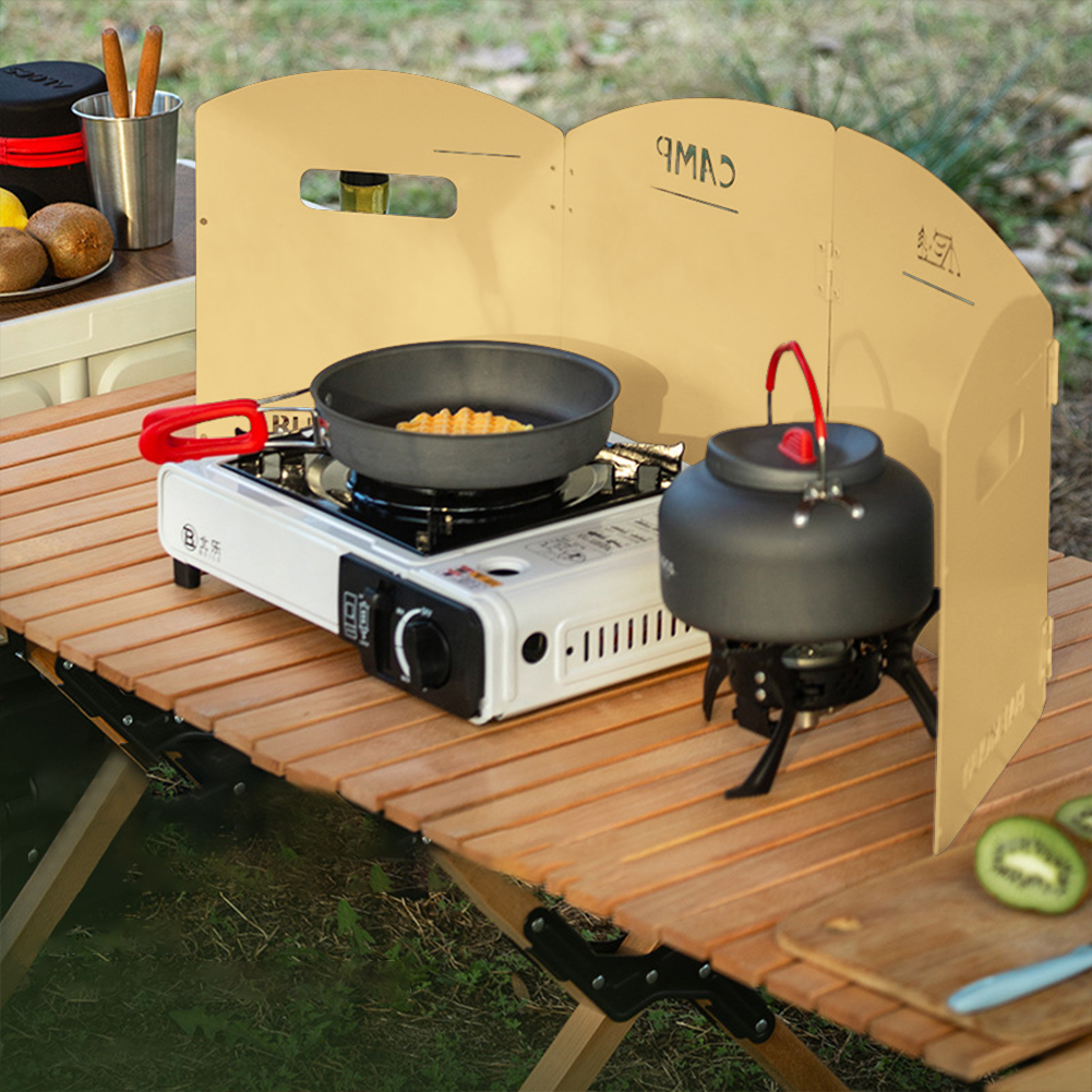 Camping Cooking Gazebo - เตาแก๊สตั้งแคมป์แบบพับได้กระจกบังลมพร้อมชั้นเก็บเตาแก๊สหน้าจอกันลมอุปกรณ์ตั้งแคมป์แบบพกพาน้ำหนักเบาพิเศษ