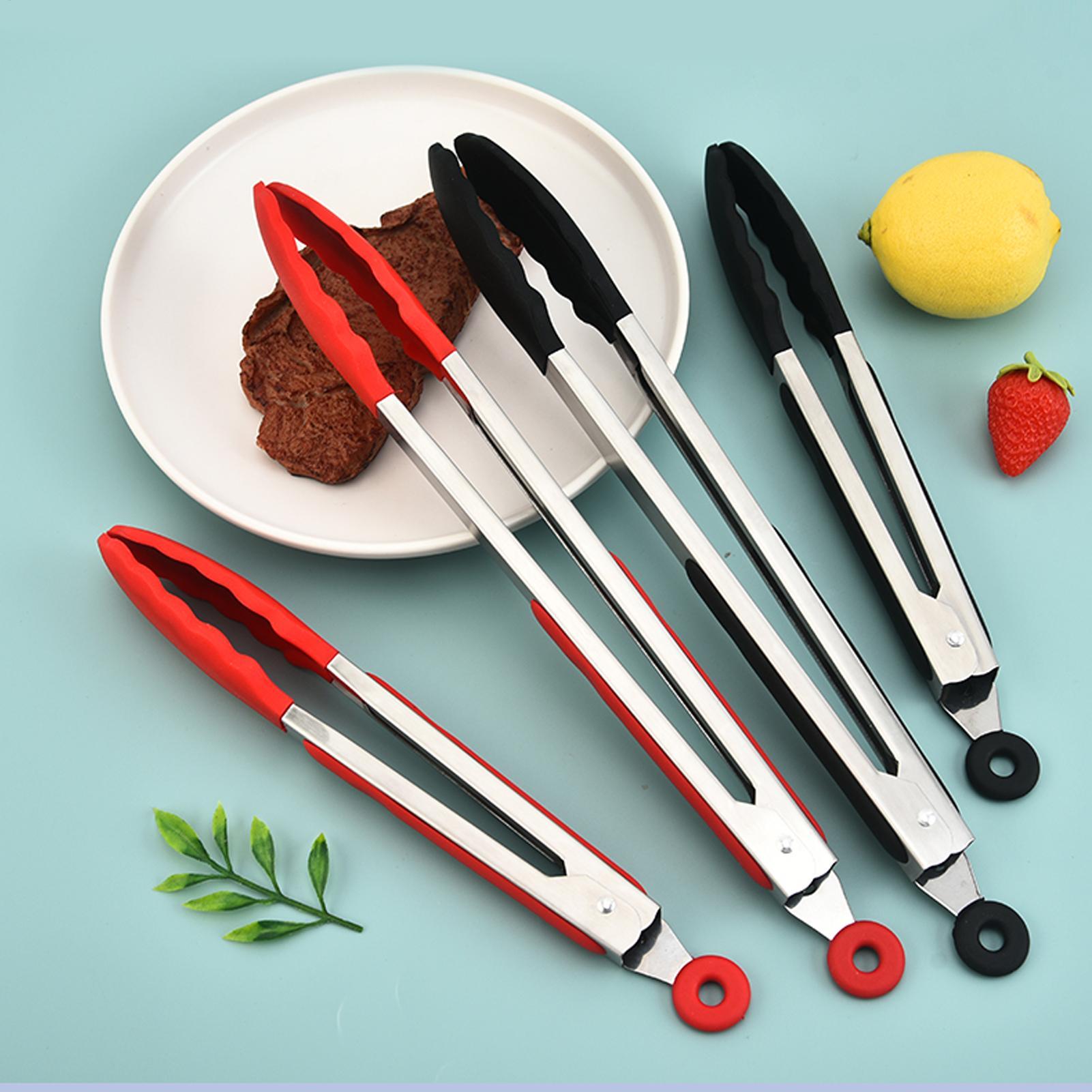 Camping Cooking Tips - ที่คีบอาหาร 3 ชิ้น อุปกรณ์กันลื่น ที่คีบย่างสแตนเลสพร้อมปลายซิลิโคนสำหรับทำอาหารในครัว อาหาร