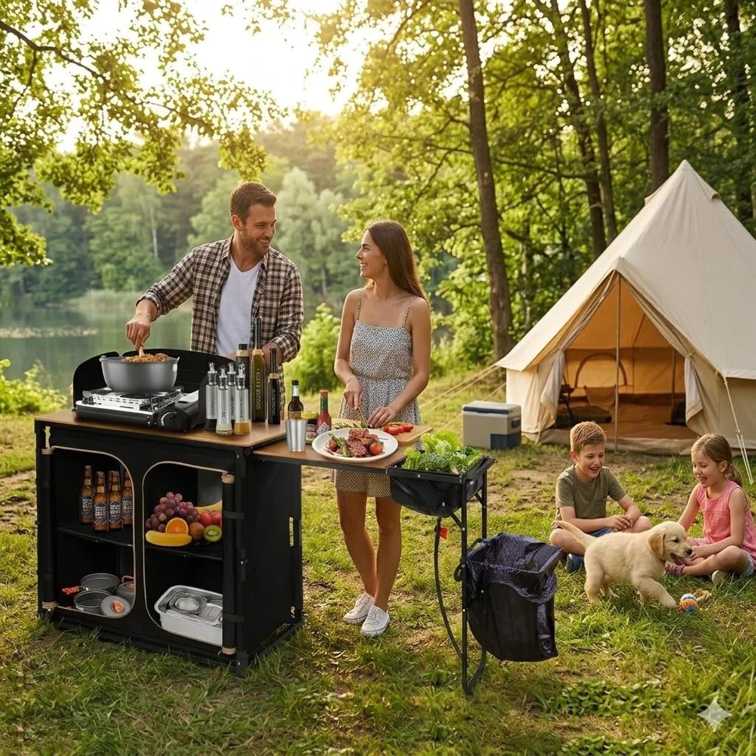 โต๊ะครัวพับได้สำหรับตั้งแคมป์  - Camping Cooking Table With Windshield บทวิจารณ์และราคา