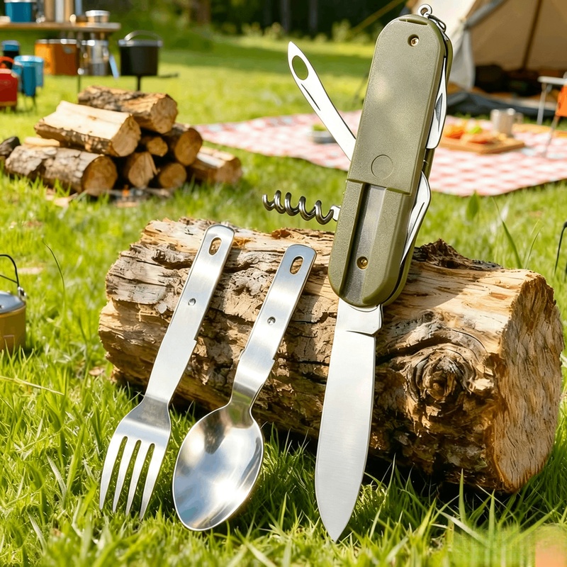 ชุดช้อนส้อมสแตนเลส 7 in 1 สำหร - Camping Cooking Knife Set บทวิจารณ์และราคา
