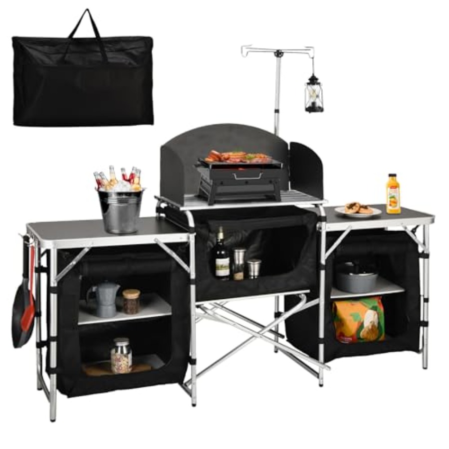 โต๊ะครัวแคมป์ปิ้ง, สถานีทำอาหา - Camping Cooking Table With Windshield บทวิจารณ์และราคา