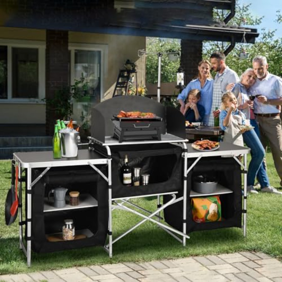 โต๊ะครัวแคมป์ปิ้ง, สถานีทำอาหา - Camping Cooking Table With Windshield บทวิจารณ์และราคา