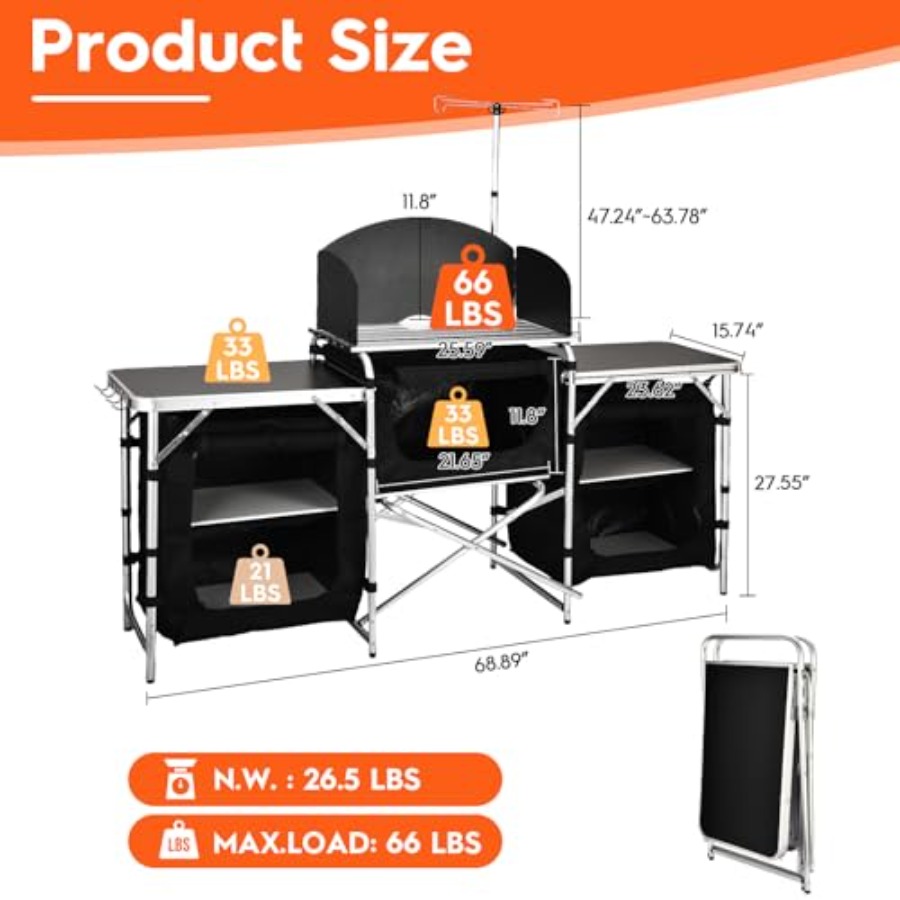โต๊ะครัวแคมป์ปิ้ง, สถานีทำอาหา - Camping Cooking Table With Windshield บทวิจารณ์และราคา