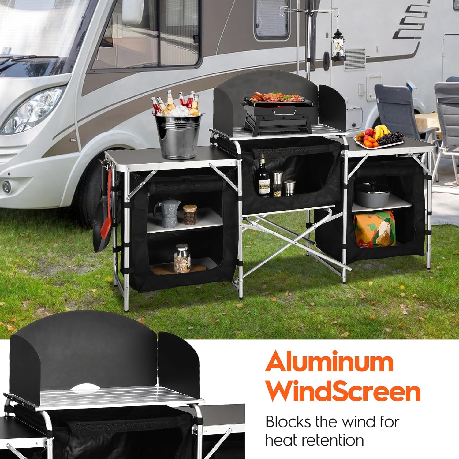 โต๊ะครัวพับได้อเนกประสงค์ 3 ชั - Camping Cooking Table With Windshield บทวิจารณ์และราคา