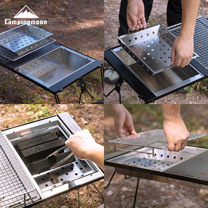 เตาบาร์บีคิวคาร์บอน CAMPINGMOO - Camping Cooking Table With Windshield บทวิจารณ์และราคา
