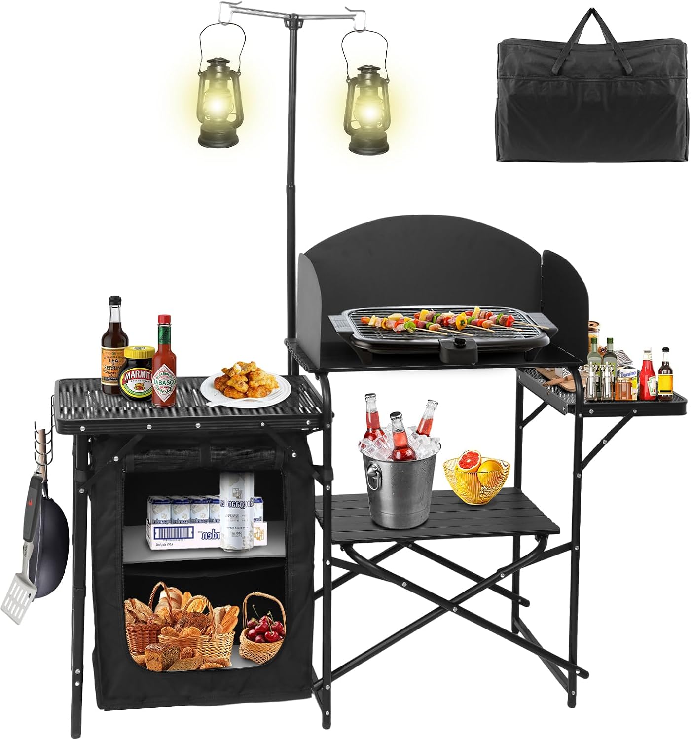 สถานีครัวพกพาแบบพับได้สำหรับตั - Camping Cooking Table With Windshield บทวิจารณ์และราคา