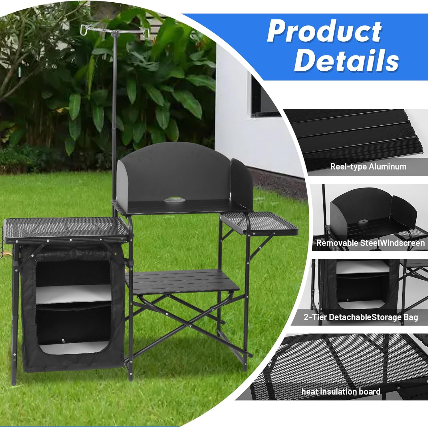 สถานีครัวพกพาแบบพับได้สำหรับตั - Camping Cooking Table With Windshield บทวิจารณ์และราคา