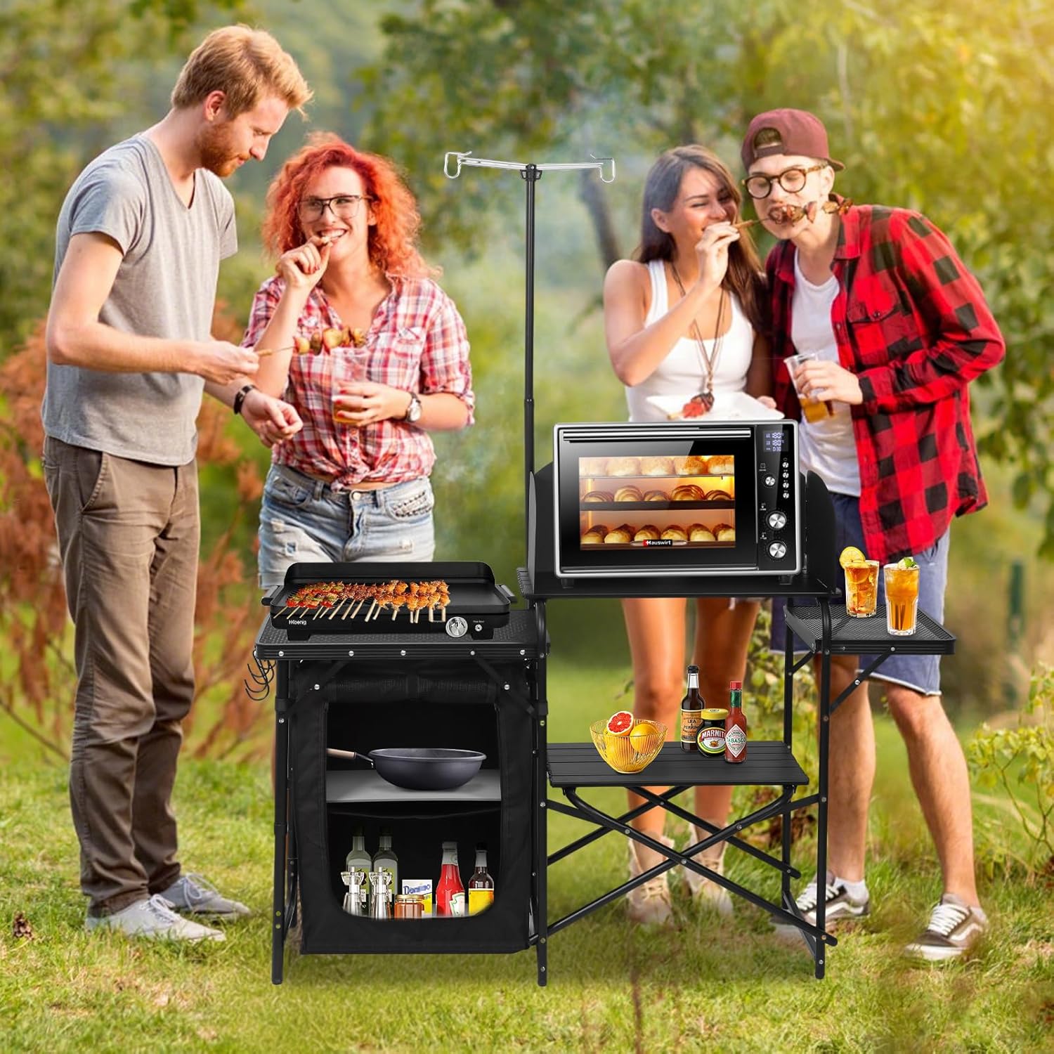 สถานีครัวพกพาแบบพับได้สำหรับตั - Camping Cooking Table With Windshield บทวิจารณ์และราคา