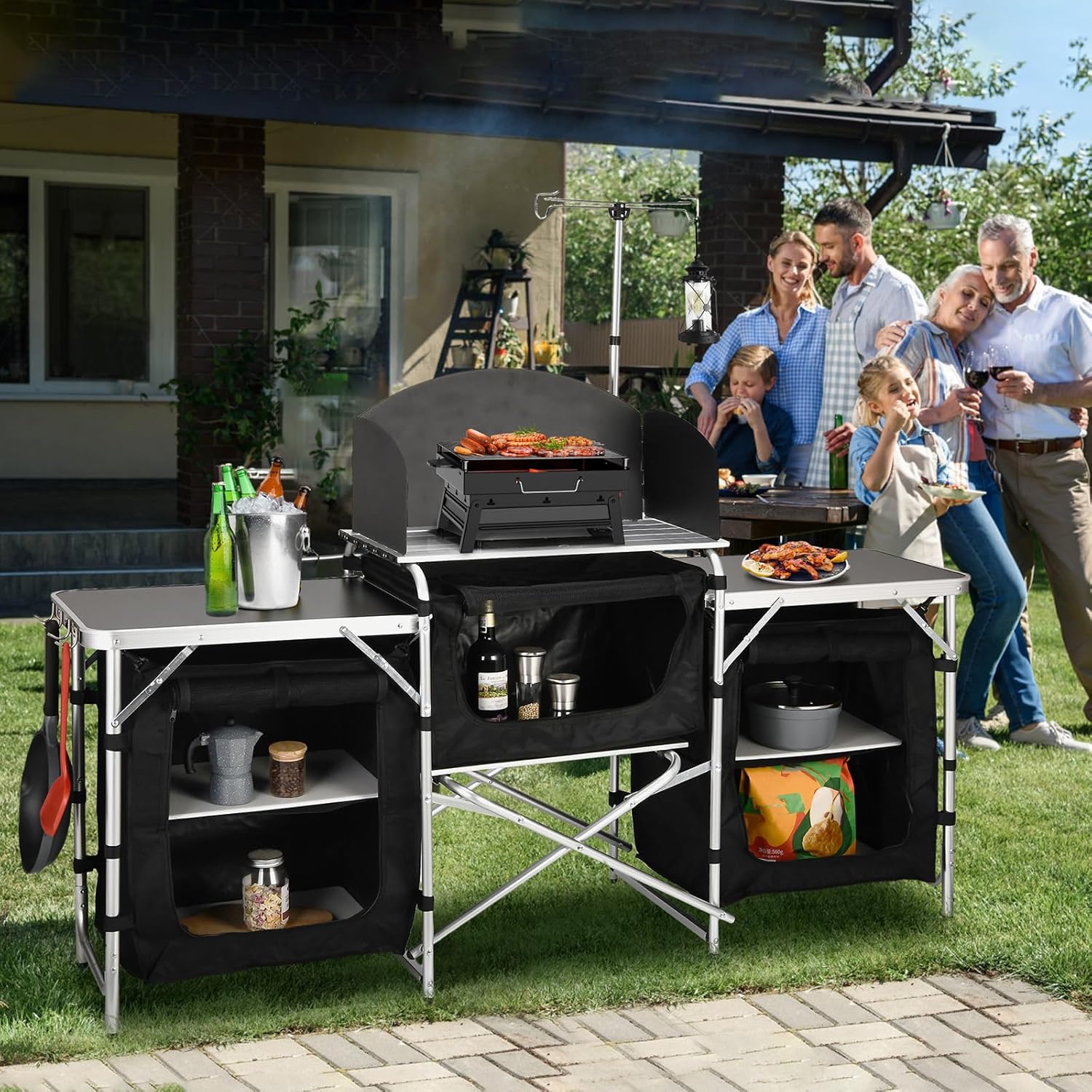 โต๊ะครัวพับได้สำหรับตั้งแคมป์ท - Camping Cooking Table With Windshield บทวิจารณ์และราคา