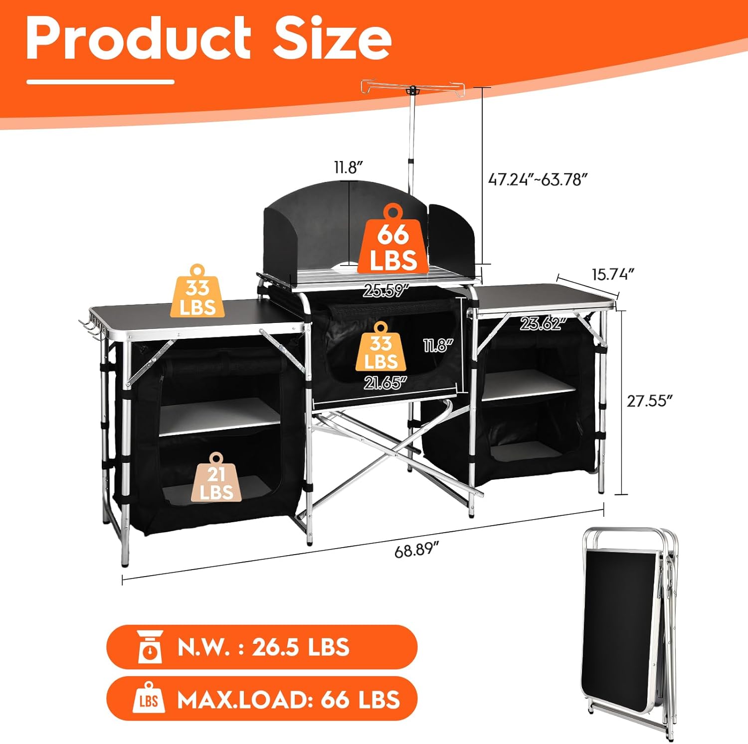 โต๊ะครัวพับได้สำหรับตั้งแคมป์ท - Camping Cooking Table With Windshield บทวิจารณ์และราคา
