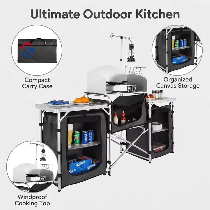 ตู้เก็บของครัวแคมป์ปิ้งกลางแจ้ - Camping Cooking Table With Windshield บทวิจารณ์และราคา
