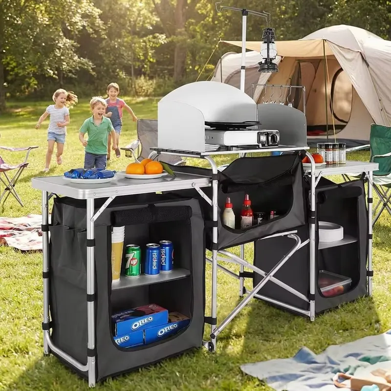 ตู้เก็บของครัวแคมป์ปิ้งกลางแจ้ - Camping Cooking Table With Windshield บทวิจารณ์และราคา