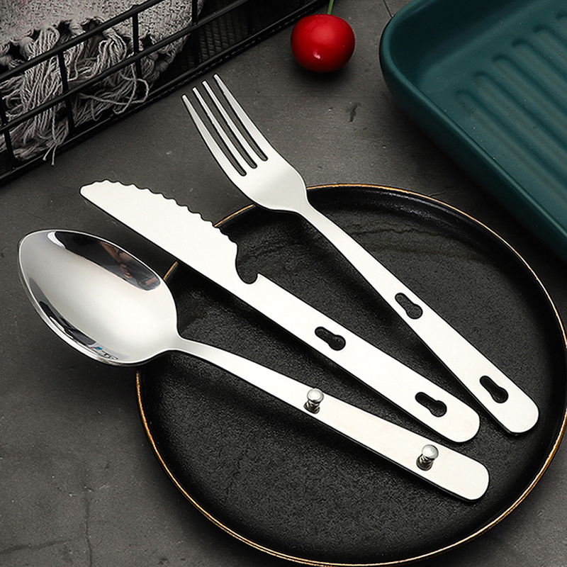 ชุดช้อนส้อมพกพา 3 ชิ้น/ชุด ทำจ - Camping Cooking Knife Set บทวิจารณ์และราคา