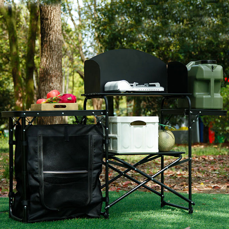 โต๊ะครัวพับได้แบบพกพาสำหรับตั้ - Camping Cooking Table With Windshield บทวิจารณ์และราคา